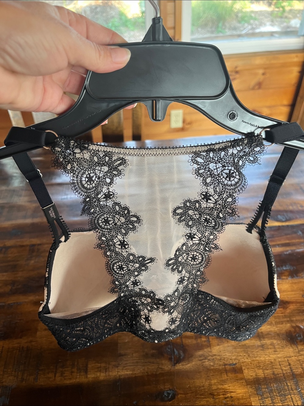 VS- Lace Racerback Bra with Floral Applique - Black